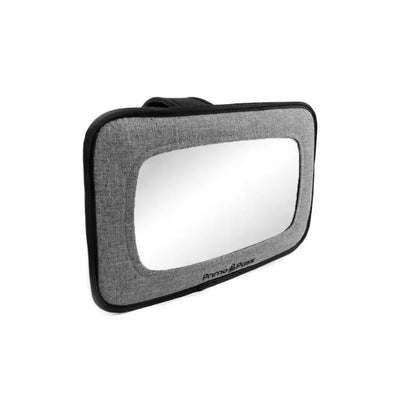 Primo Passi baby car mirror in black melange, designed for rear-facing infants, featuring a rectangular reflective surface and soft edges.