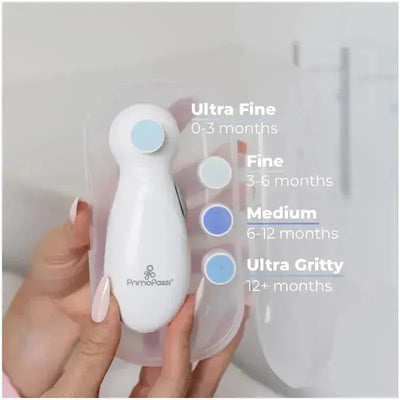 Replacement pads for the Primo Passi electric nail trimmer, labeled for different age ranges and uses.