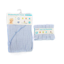 Primo Passi Hooded Muslin Towel + Washcloth Set, Light Blue  Image 1