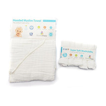 Primo Passi Hooded Muslin Towel + Washcloth, White Image 1