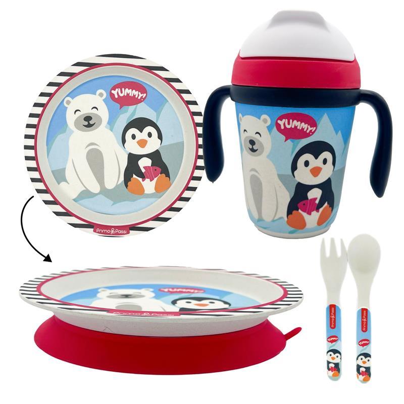 Primo Passi Kids Bamboo Set Suction Plate & Cup - Winter Friends Image 1