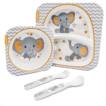Primo Passi - Bamboo Fiber Kids Combo - Divided Square Plate, Square Bowl And Fork&Spoon - Little Elephant Image 1