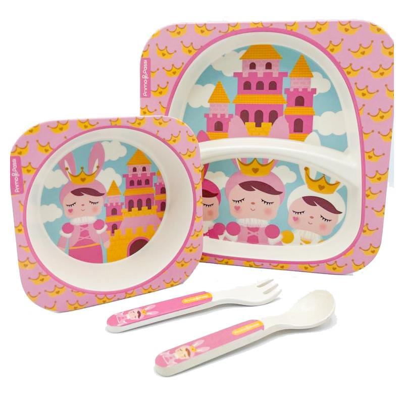 Primo Passi - Bamboo Fiber Kids Combo - Divided Square Plate, Square Bowl And Fork&Spoon - Metoo Image 2