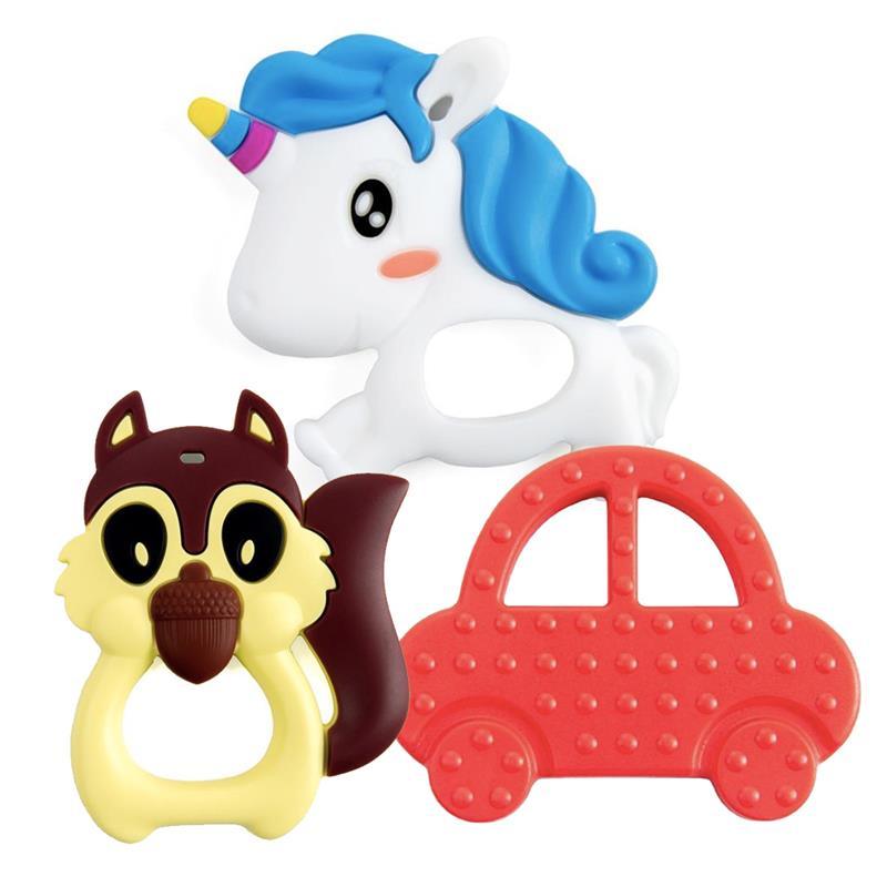 Primo Passi | Combo Teether Toy Set - Car Coral, Unicorn White/Blue And Squirel (3 Units) Image 1