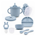 Primo Passi - Silicone Carrot Freezer + Food Feeder + Spoon 2-Pack + Suction Bowl + Suction Plate + Training Cup And Snack Cup - Dusty Blue Image 1