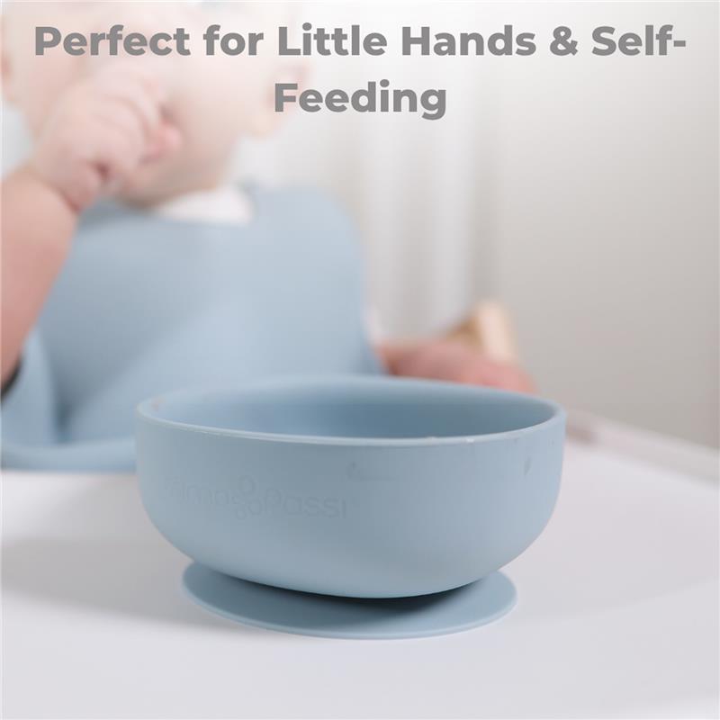 Primo Passi - Silicone Carrot Freezer + Food Feeder + Spoon 2-Pack + Suction Bowl + Suction Plate + Training Cup And Snack Cup - Dusty Blue Image 8