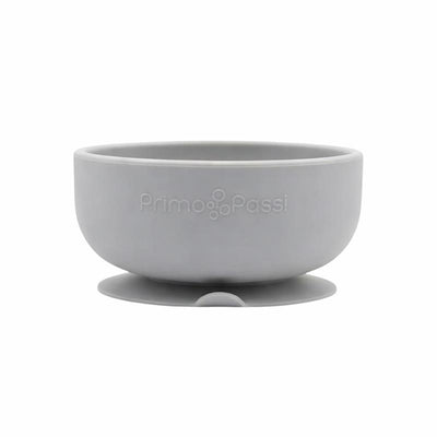 Silicone suction bowl in senior gray by Primo Passi, designed for stability during mealtime.