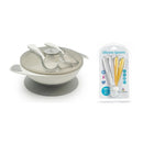 Primo Passi - Suction Bowl Grey + Silicone Spoon 4-Pack Grey/Yellow Image 1