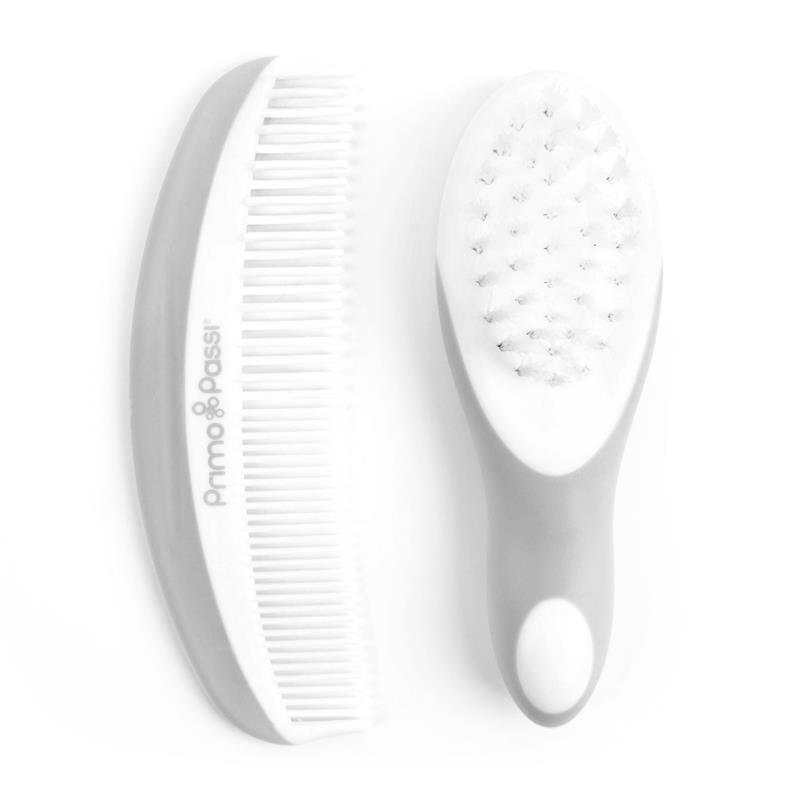 Primo Passi Super Soft Baby Comb and Brush Set (Grey) Image 1