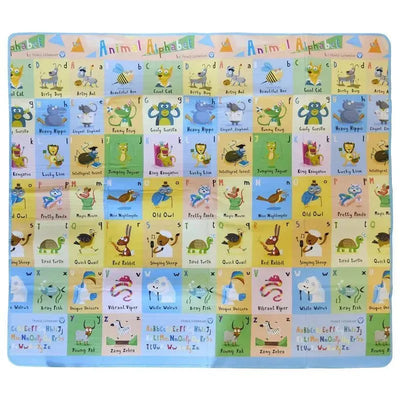 Colorful playmat featuring the alphabet with animal illustrations for each letter, labeled from A to Z.