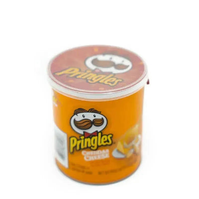Pringles Cheddar Cheese potato crisps in a 1.4 oz grab-and-go snack pack with an orange design.