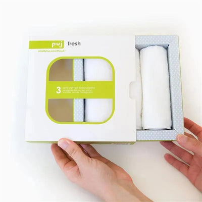 Puj Fresh 3-Pack Washcloths, White Image 1