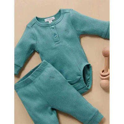 Pure Baby - Baby Boy Rib Leggings, Moss Green Image 2