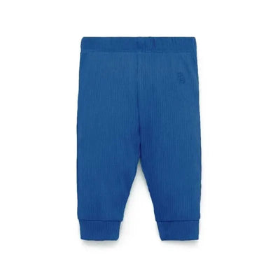 Baby boy rib leggings in a vibrant waterfall blue color with a comfortable waistband and cuffed ankles.