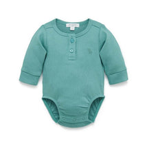 Pure Baby - Baby Boy Rib Long Sleeve Henley Bodysuit, Moss Green Image 1