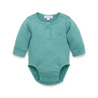 Pure Baby - Baby Boy Rib Long Sleeve Henley Bodysuit, Moss Green Image 1