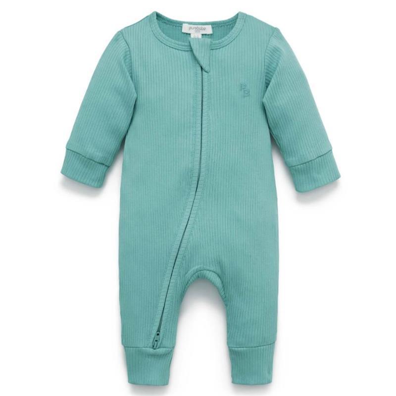 Pure Baby - Baby Boy Rib Zip Growsuit, Moss Green Image 1