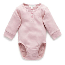 Pure Baby - Baby Girl Rib Long Sleeve Henley Bodysuit, Lavender Image 1