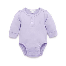Pure Baby - Baby Girl Rib Long Sleeve Henley Bodysuit, Lilac Image 1