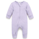 Pure Baby - Baby Girl Rib Zip Growsuit, Lilac Image 1