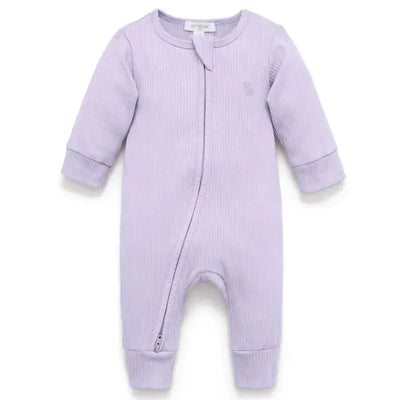 Pure Baby - Baby Girl Rib Zip Growsuit, Lilac Image 1