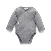 Pure Baby - Baby Neutral Pointelle Long Sleeve Wrap Bodysuit, Smoke Melange Image 1