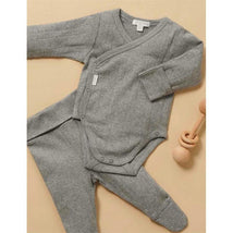 Pure Baby - Baby Neutral Pointelle Long Sleeve Wrap Bodysuit, Smoke Melange Image 2