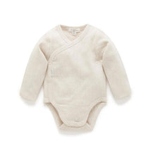 Pure Baby - Baby Neutral Pointelle Long Sleeve Wrap Bodysuit, Wheat Melange Image 1