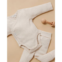 Pure Baby - Baby Neutral Pointelle Long Sleeve Wrap Bodysuit, Wheat Melange Image 2