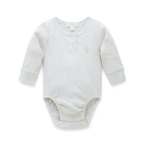 Pure Baby - Baby Neutral Rib Long Sleeve Henley Bodysuit, Wheat Melange Image 1