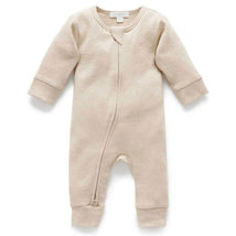 Pure Baby - Baby Neutral Rib Zip Growsuit, Biscuit Melange Image 1
