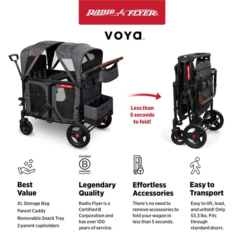 Radio Flyer - Voya XT Baby Stroller Wagon, Gray Image 5