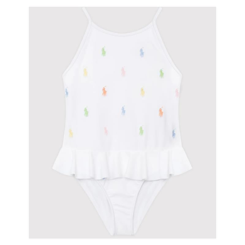Ralph Lauren Baby - 1 Piece Allover Pony Schiffli Swimsuit 3/3T White Image 1