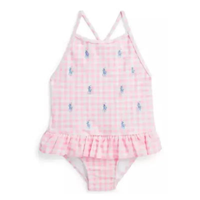 Ralph Lauren Baby - 1Pk Gingham Pony Print Swimsuit, Light Pink Image 1