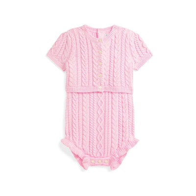 Ralph Lauren Baby - 2Pk Sleeveless Cotton Sweater Shortall With Matching Cardigan, Pink Image 1