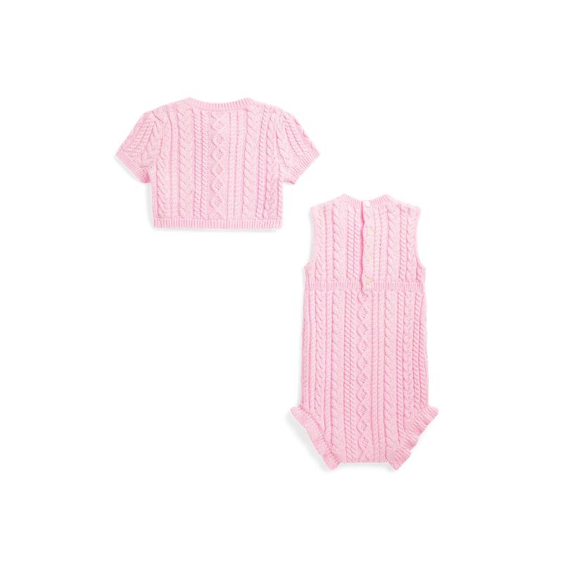 Ralph Lauren Baby - 2Pk Sleeveless Cotton Sweater Shortall With Matching Cardigan, Pink Image 2