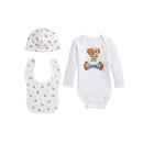 Ralph Lauren Baby 3Pk Box Set Long-Sleeve Interlock Novelty Bear Graphic Bodysuit, Hat, Bib, 9M Image 1