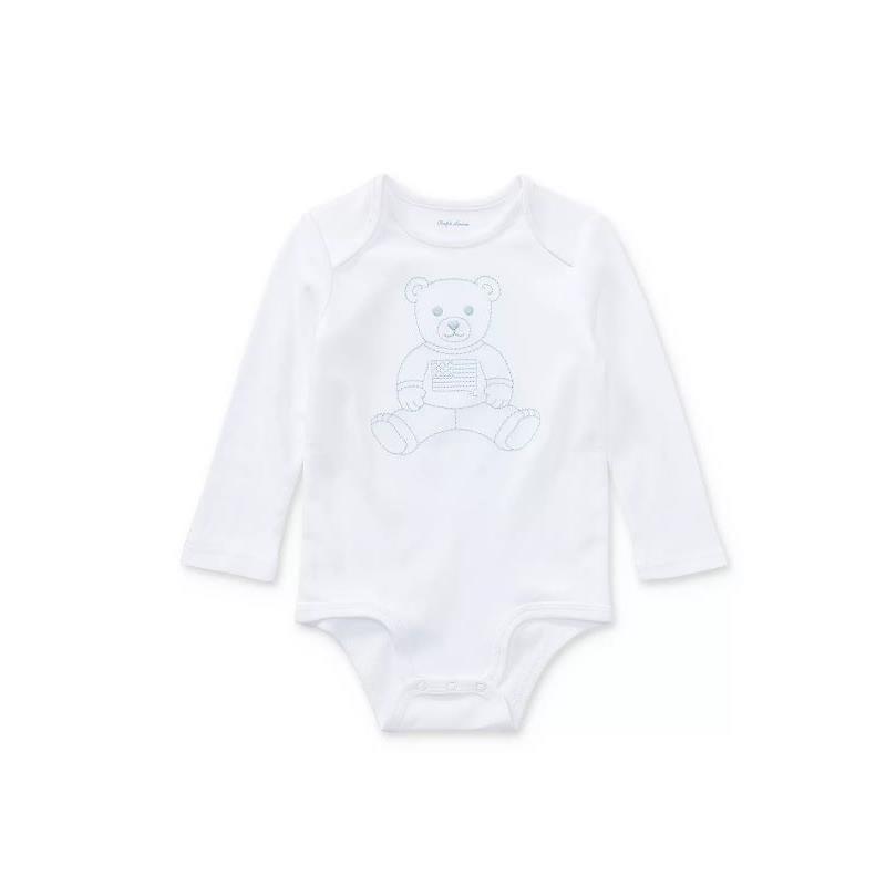 Ralph Lauren Baby - Boy's Embroidered Polo Bear Bodysuit, White Image 1