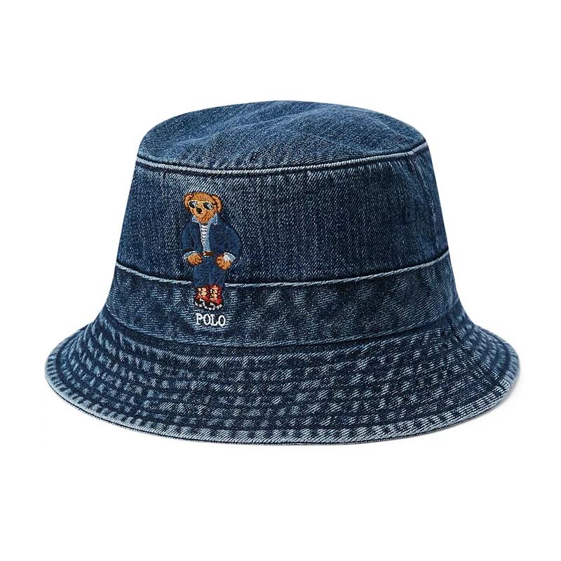 Ralph Lauren Baby - Cotton Denim Novelty Flag Bear Graphic Bucket Hat Image 1