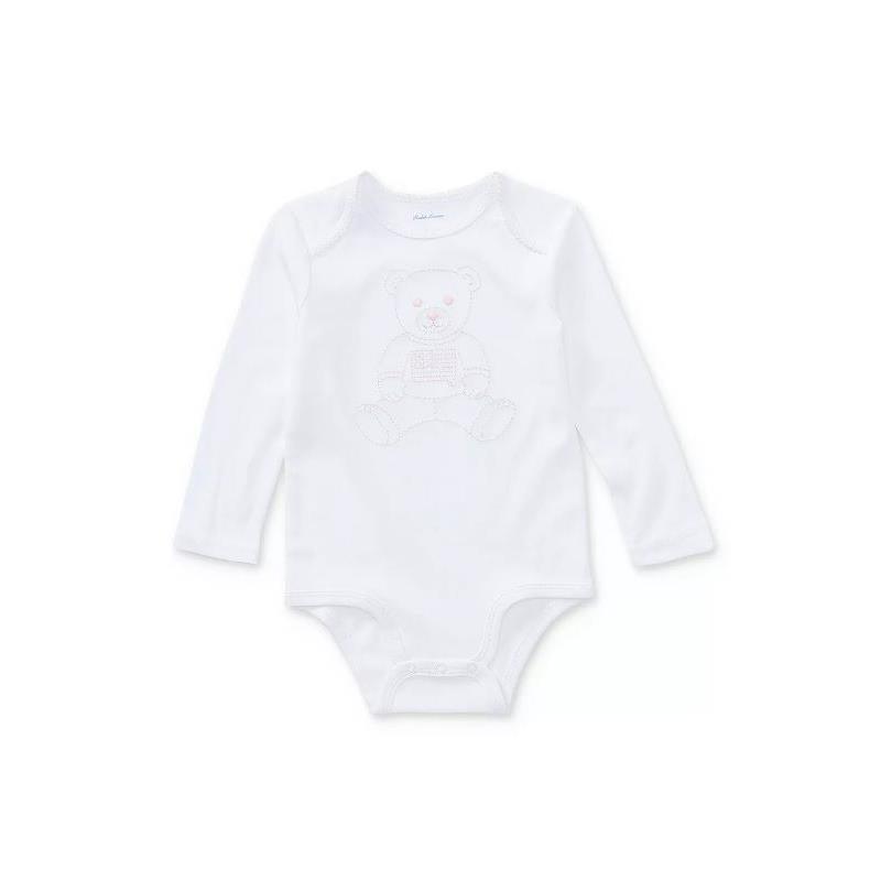 Ralph Lauren Baby - Girl Embroidered Polo Bear Bodysuit, White Image 1