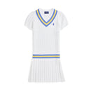 Ralph Lauren Baby - Girl Short-Sleeve Combed Cotton Mini Cable Knit Cricket Dress White/Blue Image 1