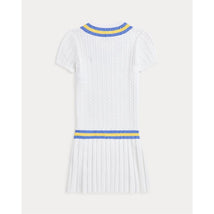 Ralph Lauren Baby - Girl Short-Sleeve Combed Cotton Mini Cable Knit Cricket Dress White/Blue Image 2