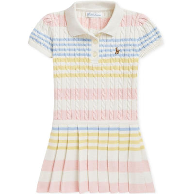 Ralph Lauren Baby - Girl Short-Sleeve Combed Cotton Mini Cable Knit Striped Polo Dress W/ Pleated Skirt Image 1