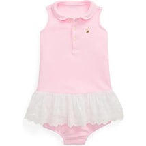 Ralph Lauren - Baby Girl Sleeveless Oxford Mesh Polo Dress With Embroidered Hem, Carmel Pink Image 1