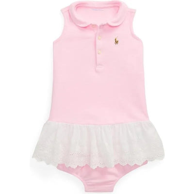 Ralph Lauren - Baby Girl Sleeveless Oxford Mesh Polo Dress With Embroidered Hem, Carmel Pink Image 1