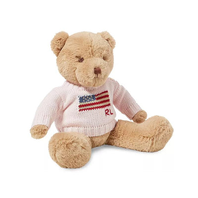 Ralph Lauren Baby Large Combed Cotton Flag Bear Plush, Acacia Pink Image 1