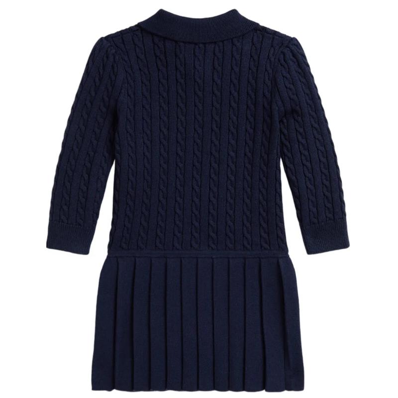 Ralph Lauren Baby - Long-Sleeve Combed Cotton Mini Cable Polo Dress, Navy Image 2