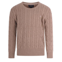 Ralph Lauren Baby Long-Sleeve Cotton Cable-Knit Crewneck Sweater, Camel Heather Image 1