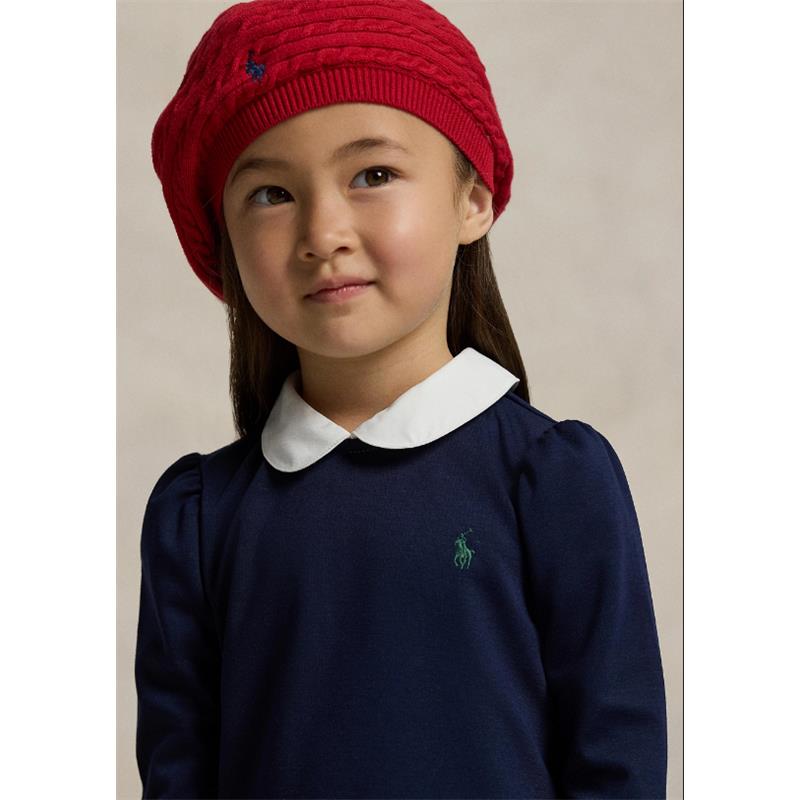 Ralph Lauren Baby - Long-Sleeve Cotton Ponte Roma Knit-To-Woven Collared Shirt Dress Image 2