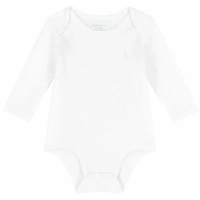Ralph Lauren Baby - Long-Sleeve Crewneck Bodysuit, White Image 1